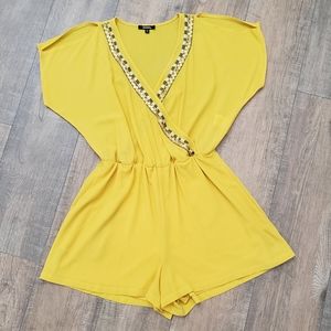 XOXO | Yellow Embroidered Gold Sequin Romper